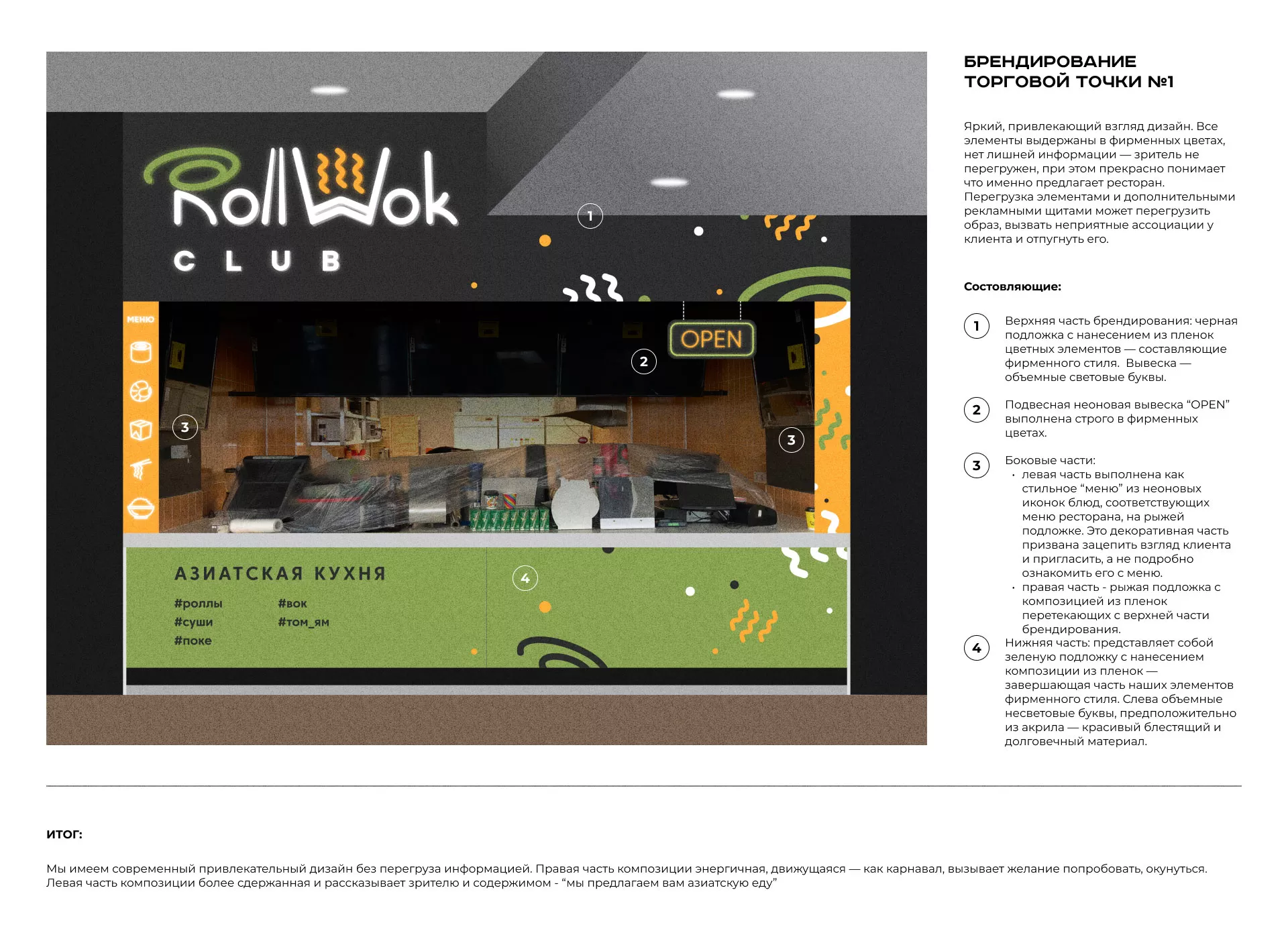 Брендирование торговых точек суши-бара «Roll Wok Club» в Ленинске-Кузнецком